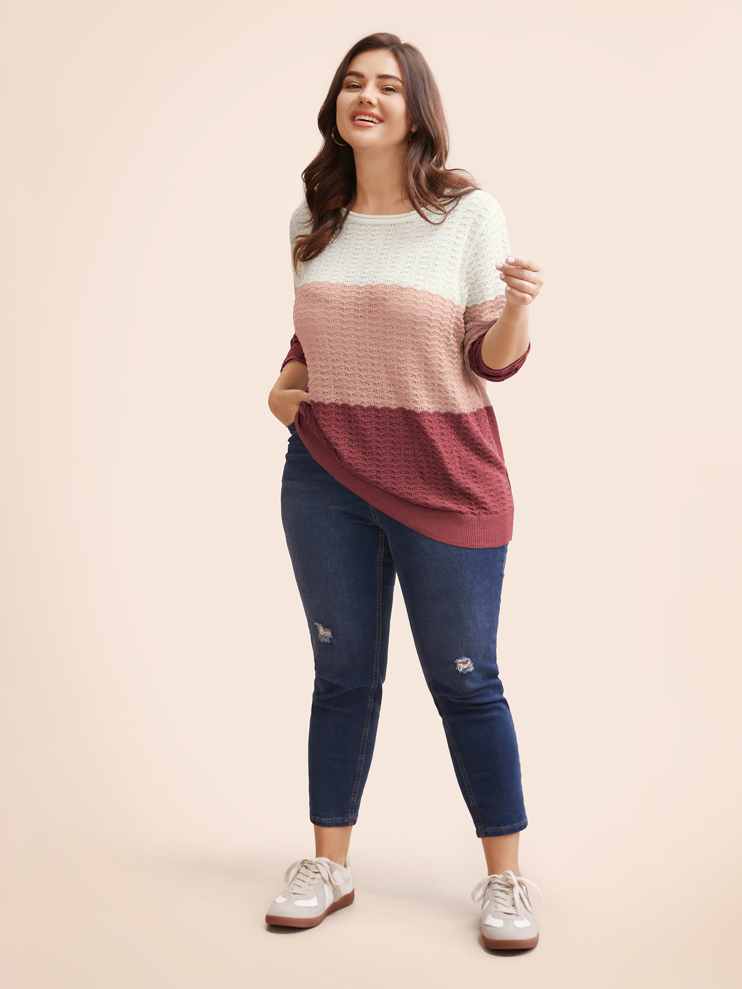 Colorblock Contrast Boat Neck Knit Pullover