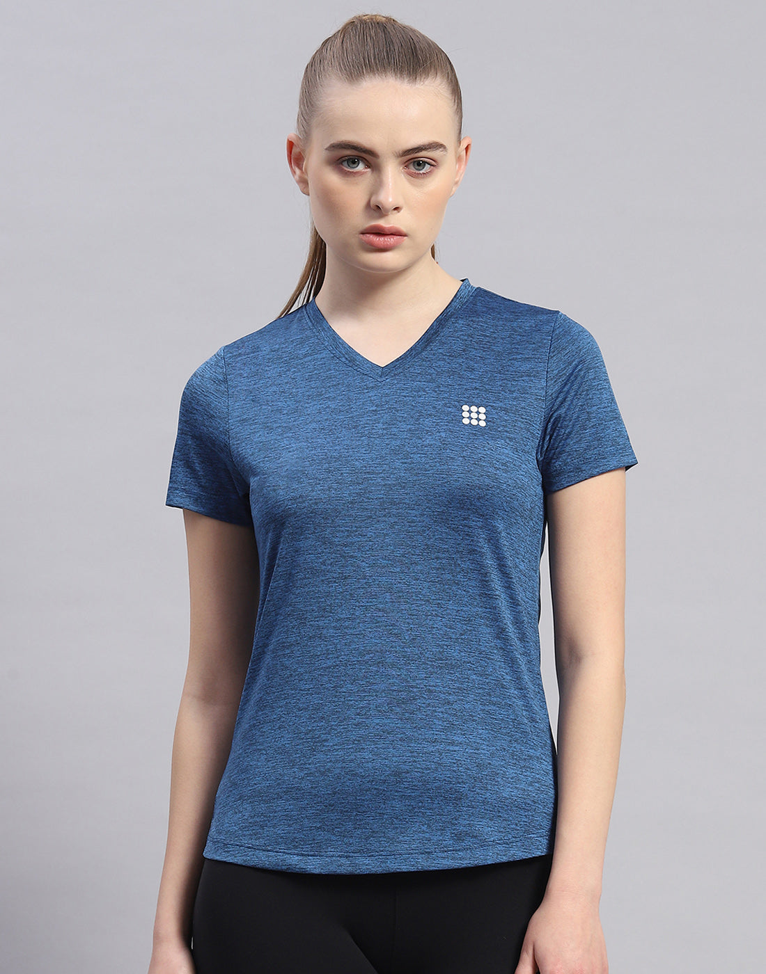 Women Navy Blue Solid V Neck Half Sleeve Top