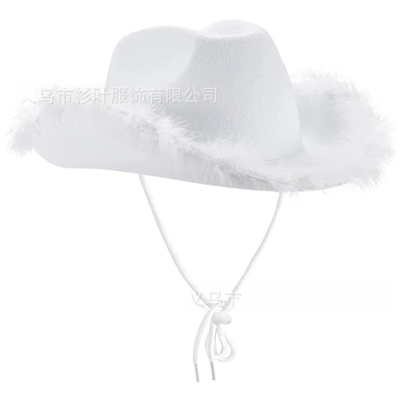 Spot Pink Fur Denim Hat Velvet Decorative Hat Pink Cowboy Hat Western Denim Felt Styling Hat