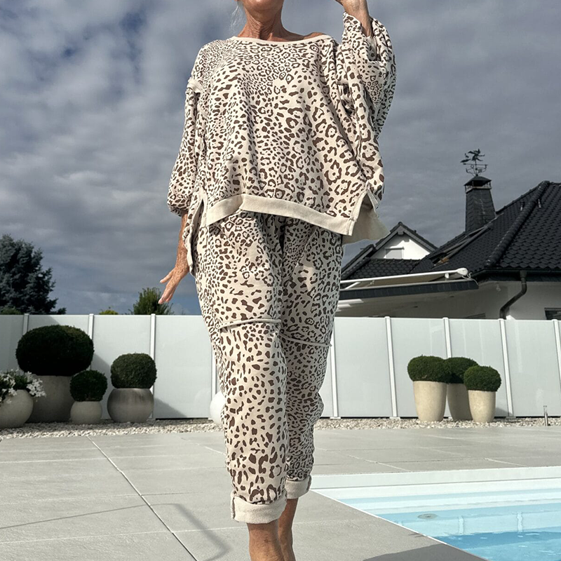 Women's Leopard Print Top & Pants 2-Piece Set