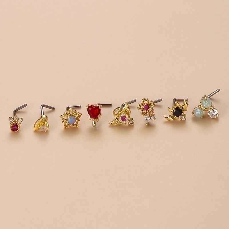 1 Piece Nose Rings & Studs Fashion Heart Shape 316L Stainless Steel  Copper Plating Artificial Pearls Zircon