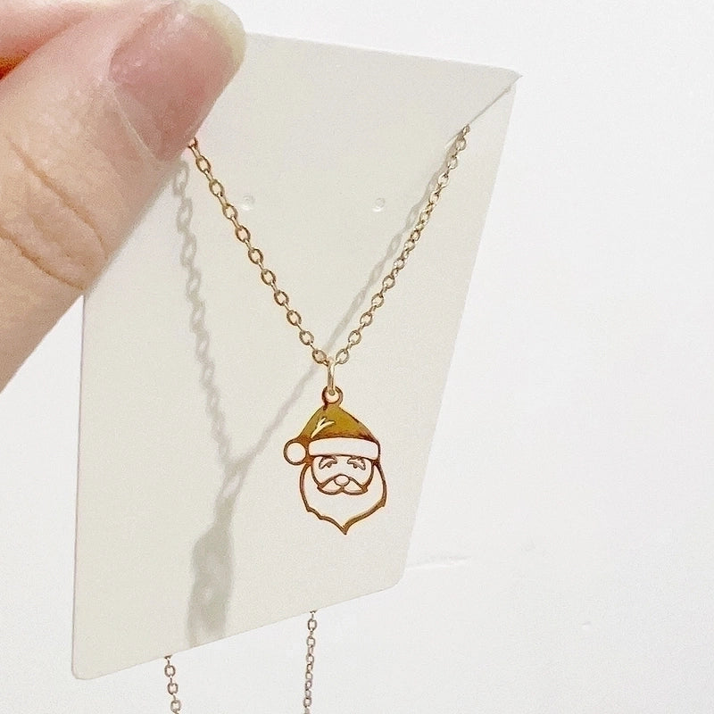 Minimalist Christmas Tree Santa Claus Gingerbread Titanium Steel Plating Hollow Out Pendant Necklace