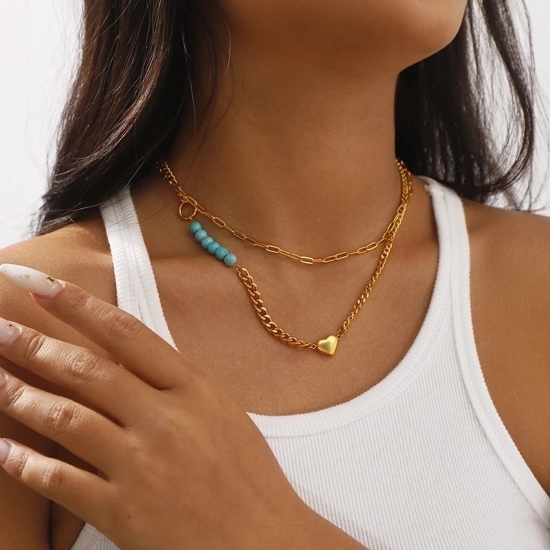 Modern Style Minimalist Solid Color 304 Stainless Steel Rhinestones Inlay Layered Necklaces