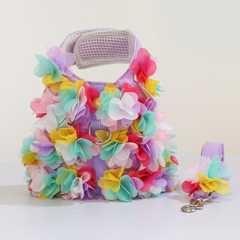 Floral Dog Harness And Leash Set