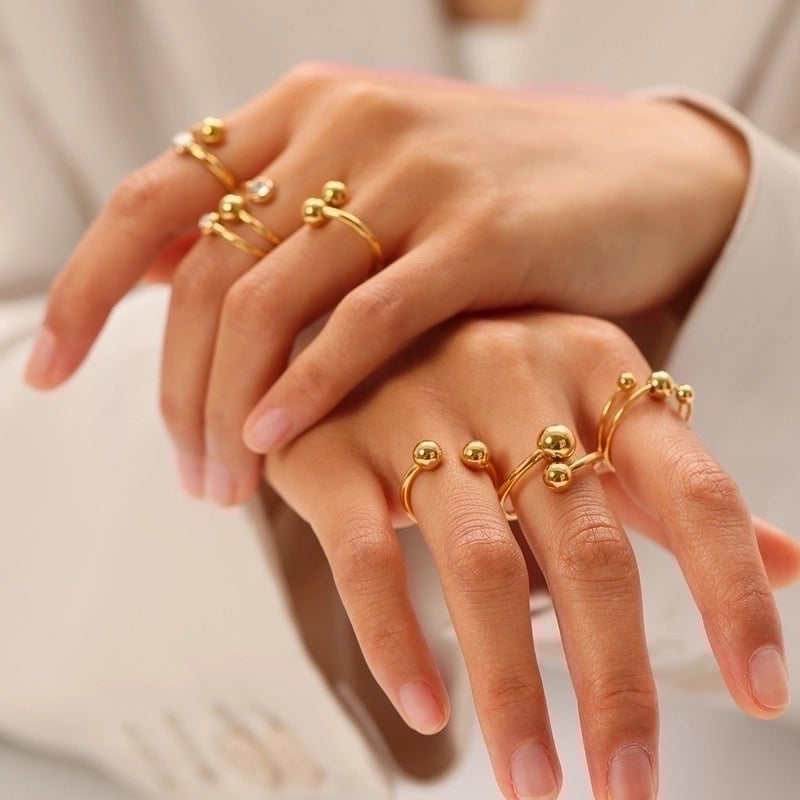 201 Stainless Steel 18K Gold Plated Vintage Style French Style Plating Inlay Ball Zircon Open Rings
