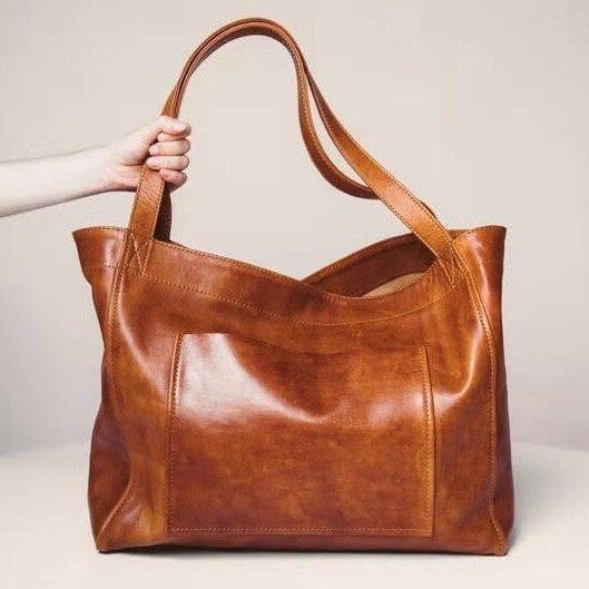 Women's Large Soft Leather Tote Bag With Pocket