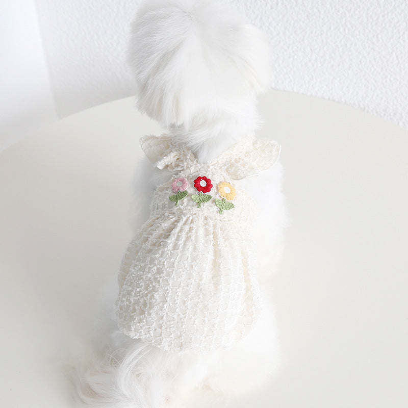 Sweet Embroidery Flower Dog Dress/Hat