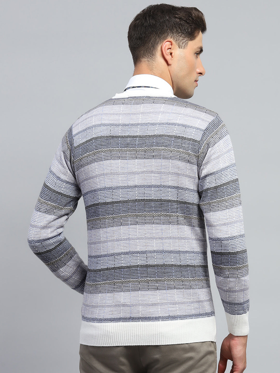 Men Multicolor Check V Neck Full Sleeve Pullover