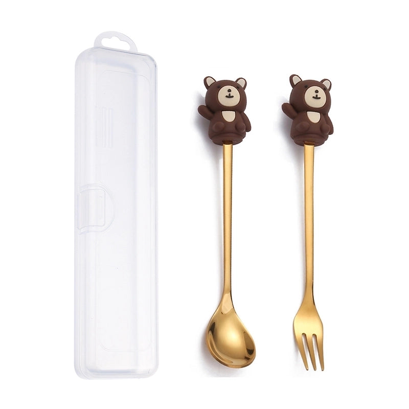 Christmas Cute Animal Santa Claus Stainless Steel Tableware 2 Pieces