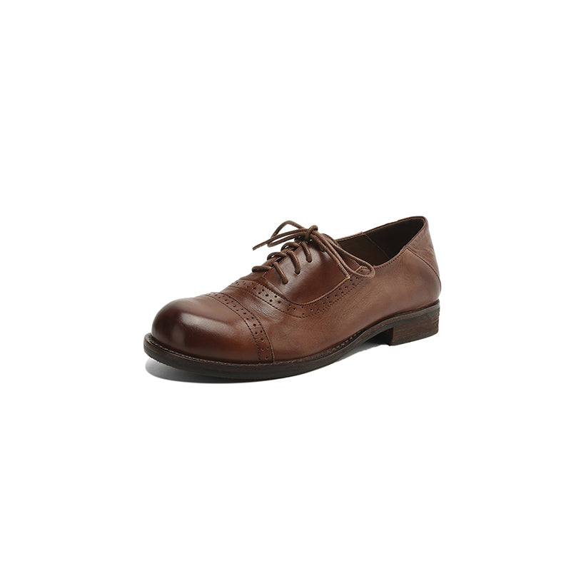 Genuine Leather Vintage Brogue Oxford Shoes Lace-Up Classic Formal Shoes in Black/Coffee/Grey