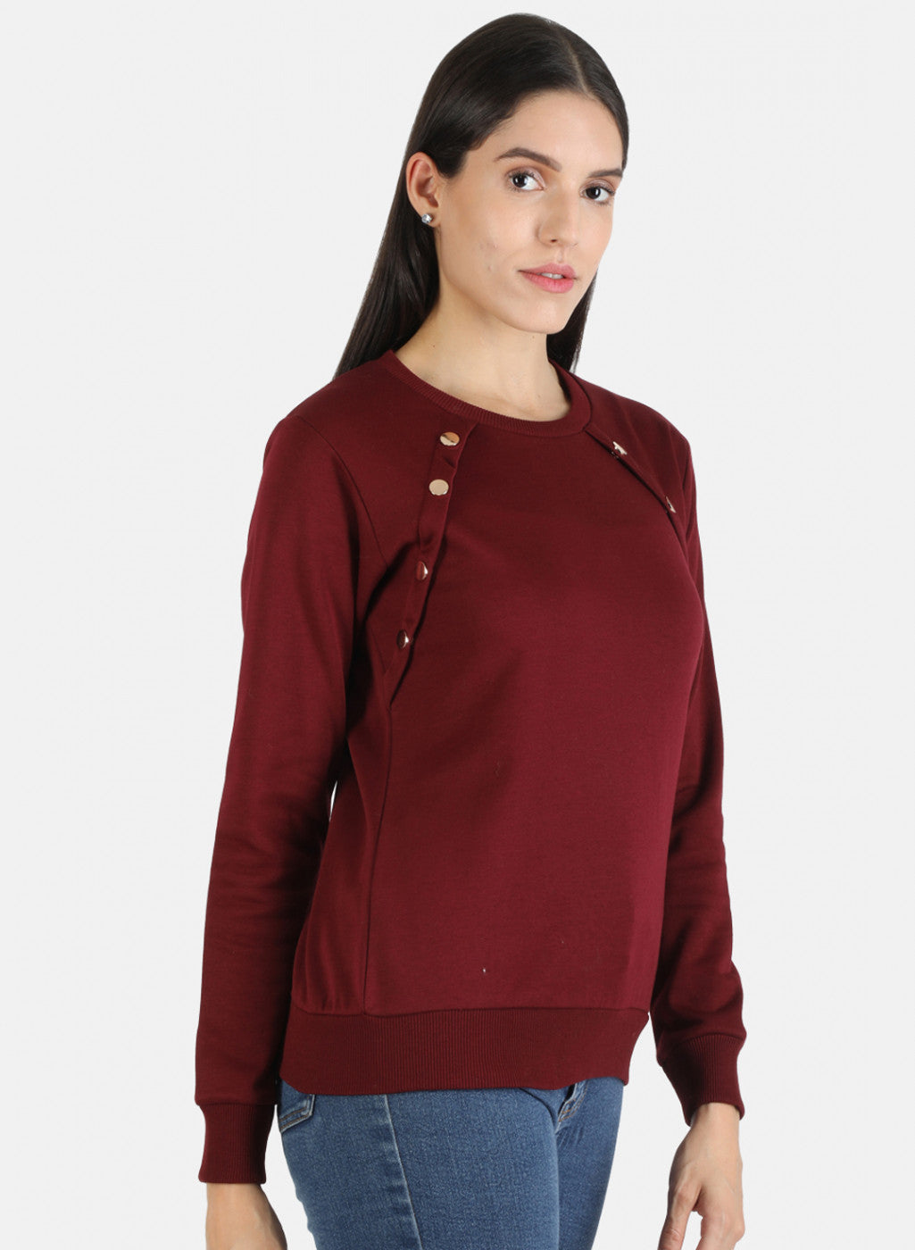 Women Maroon Solid Sweatshirt