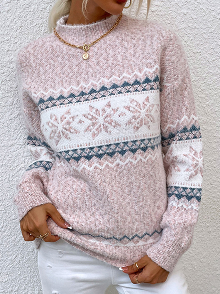 Vintage Jacquard Half Turtleneck Snowflake Sweater