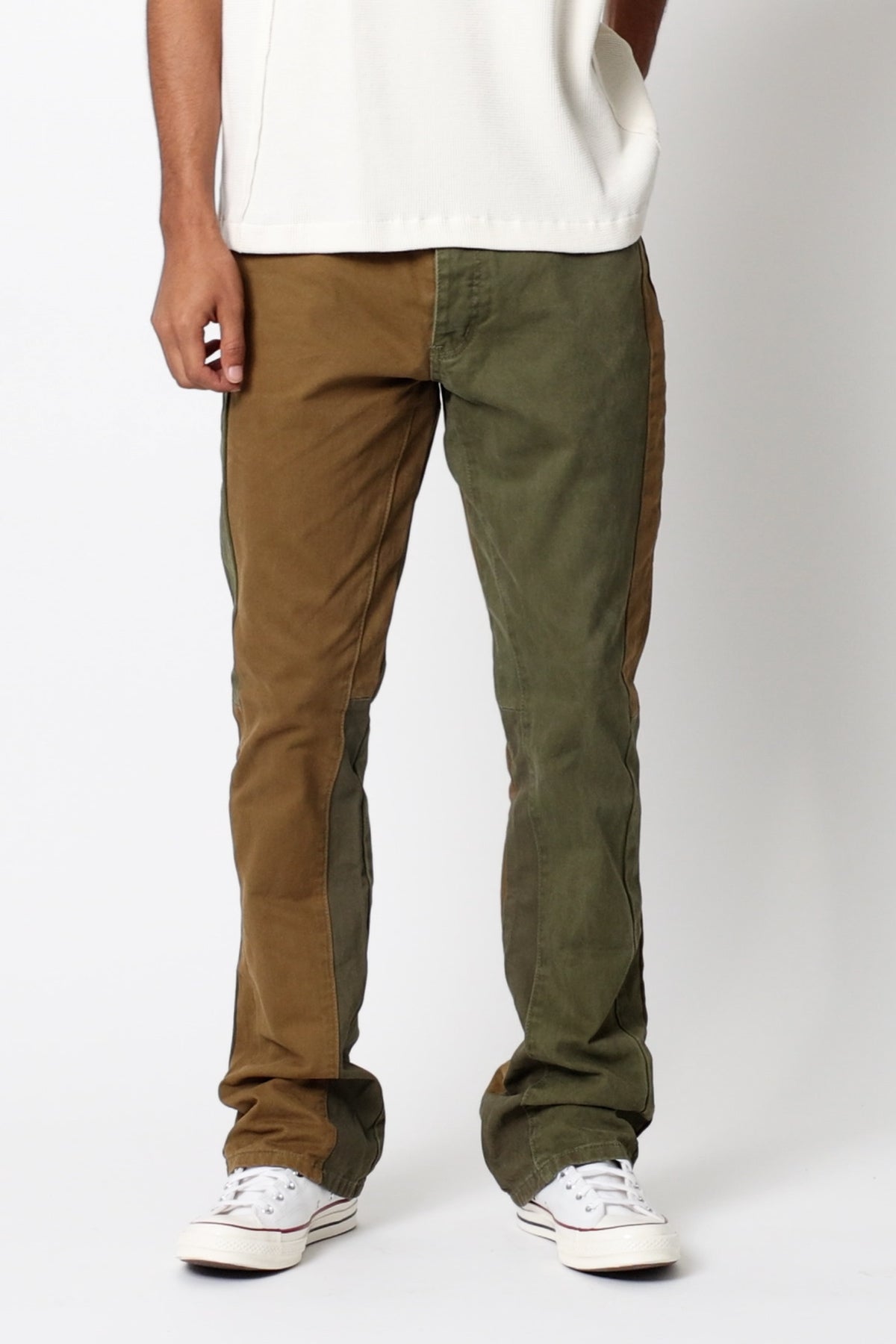 B680 Flare Color Block Denim - Olive