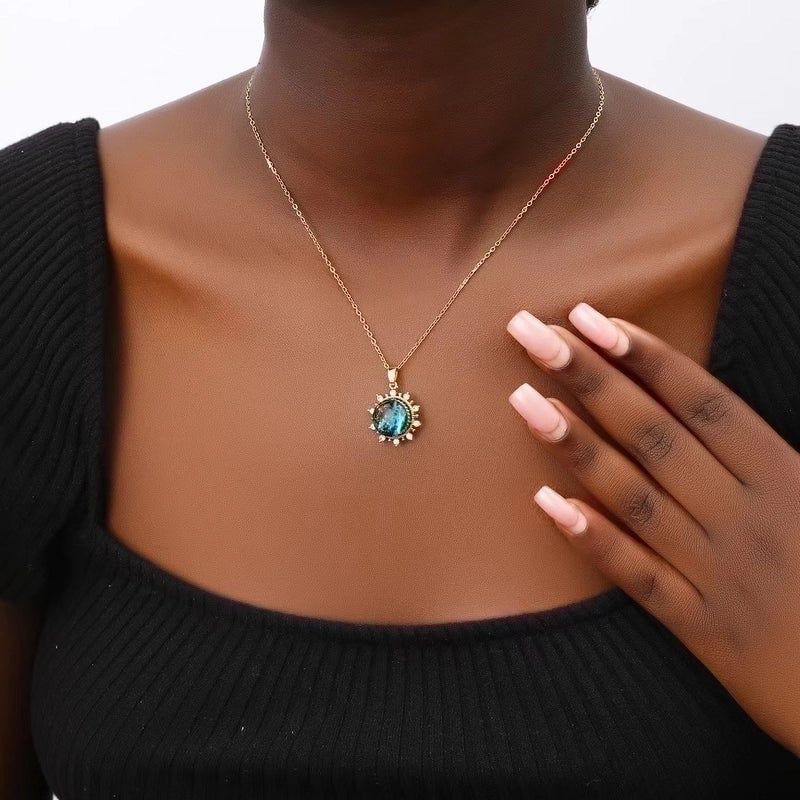 Titanium Steel 18K Gold Plated Vintage Style Plating Moon Acrylic Rhinestones Pendant Necklace