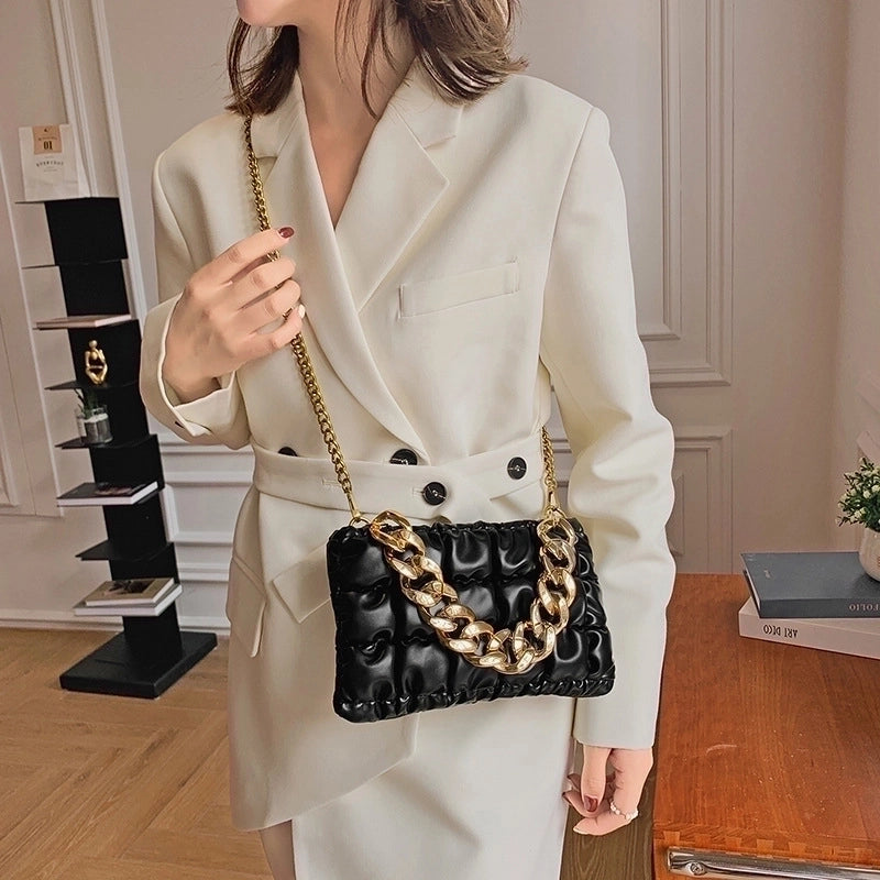 Women's Small Pu Leather Solid Color Fashion Chain Square Zipper Crossbody Bag