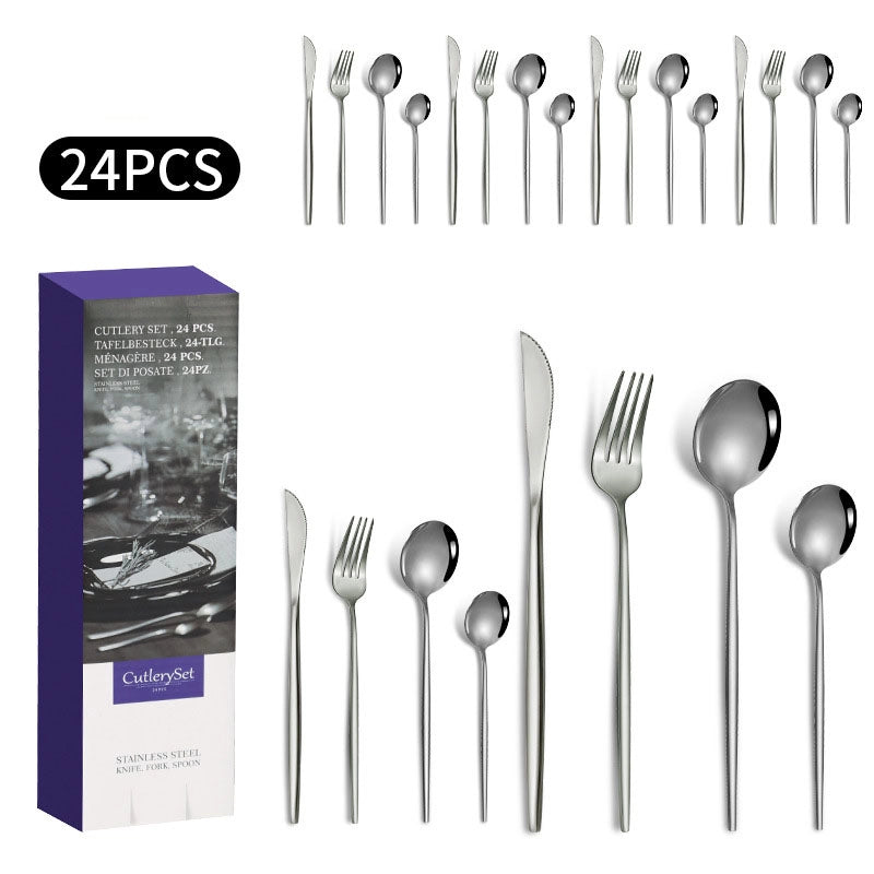 1010 Stainless Steel Tableware 24-piece Golden Steak Knife. Fork And Spoon Gift Box Western Tableware Suit