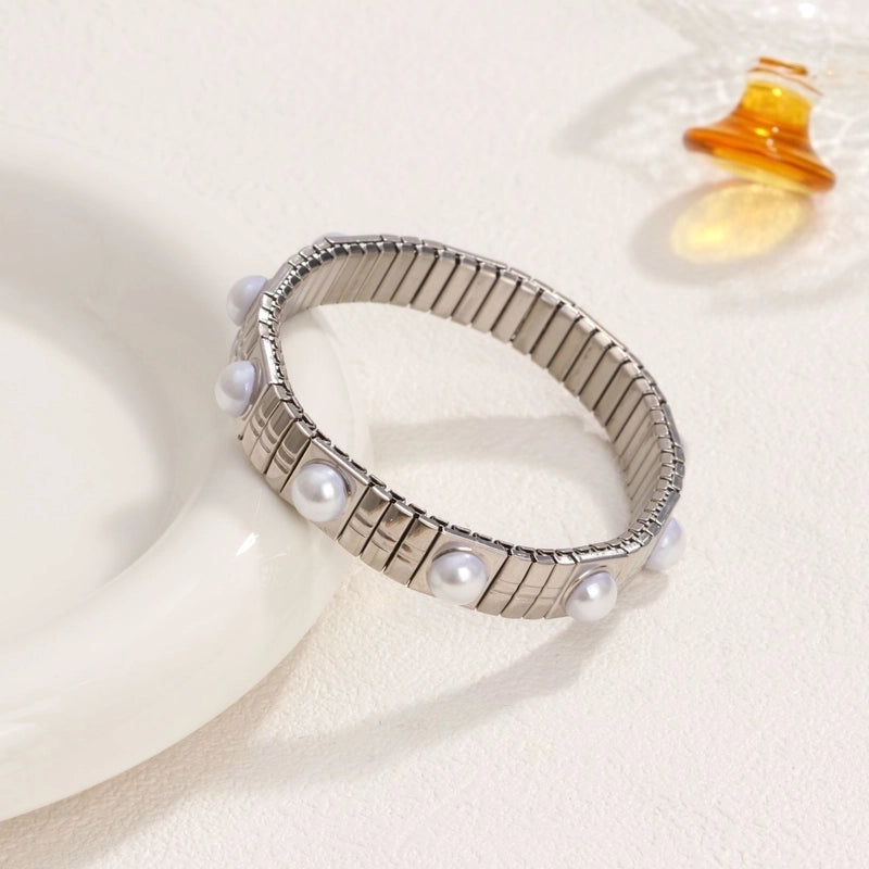 Casual Retro Geometric 304 Stainless Steel Zircon Wristband In Bulk