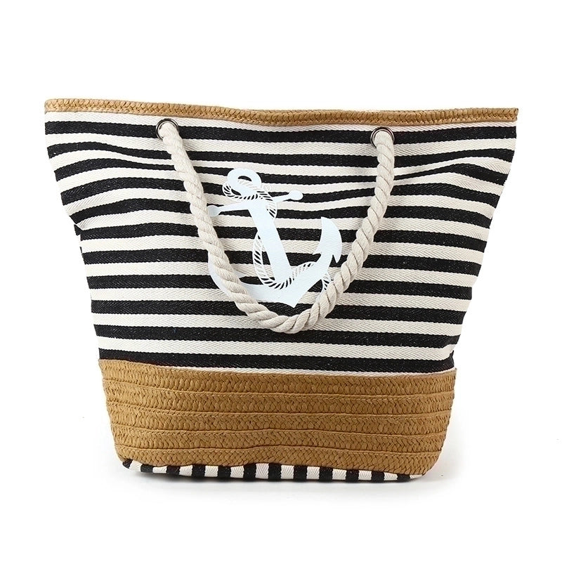 Women's Large Canvas Stripe Beach Open Underarm Bag