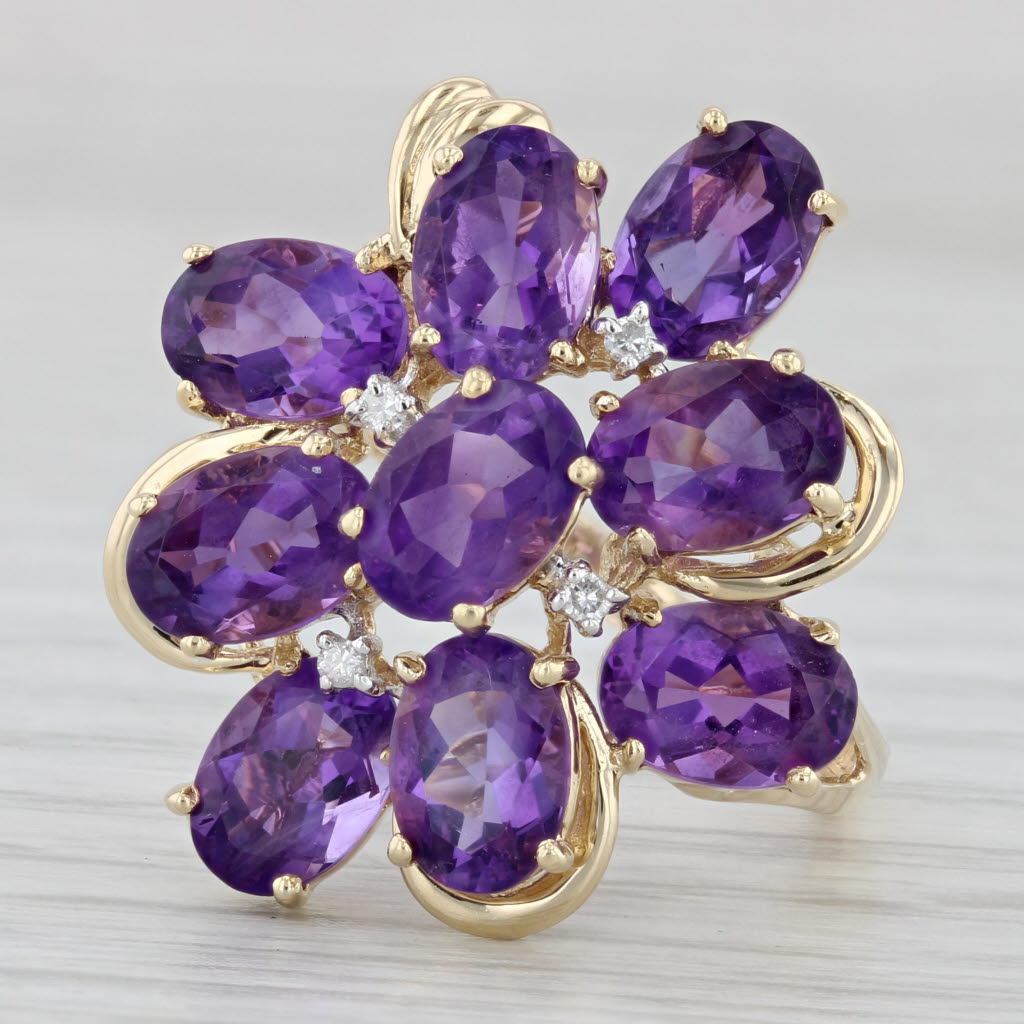 6.23ctw Amethyst Diamond Cluster Ring 14k Yellow Gold Size 9 Cocktail