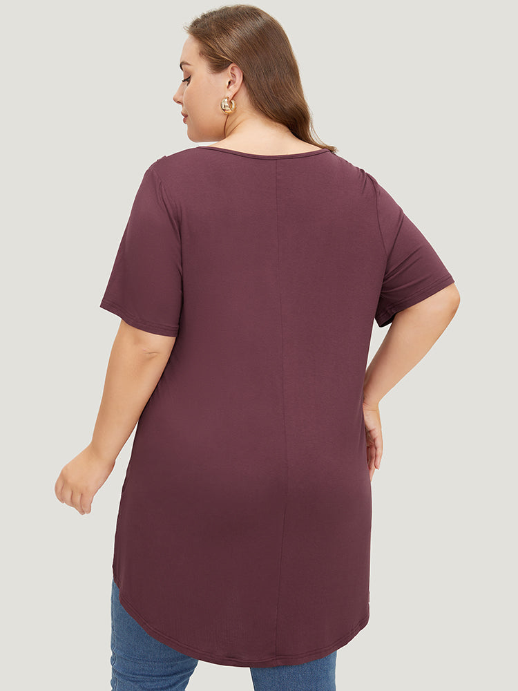 Plain V Neck Wrap High Low Hem T-shirt