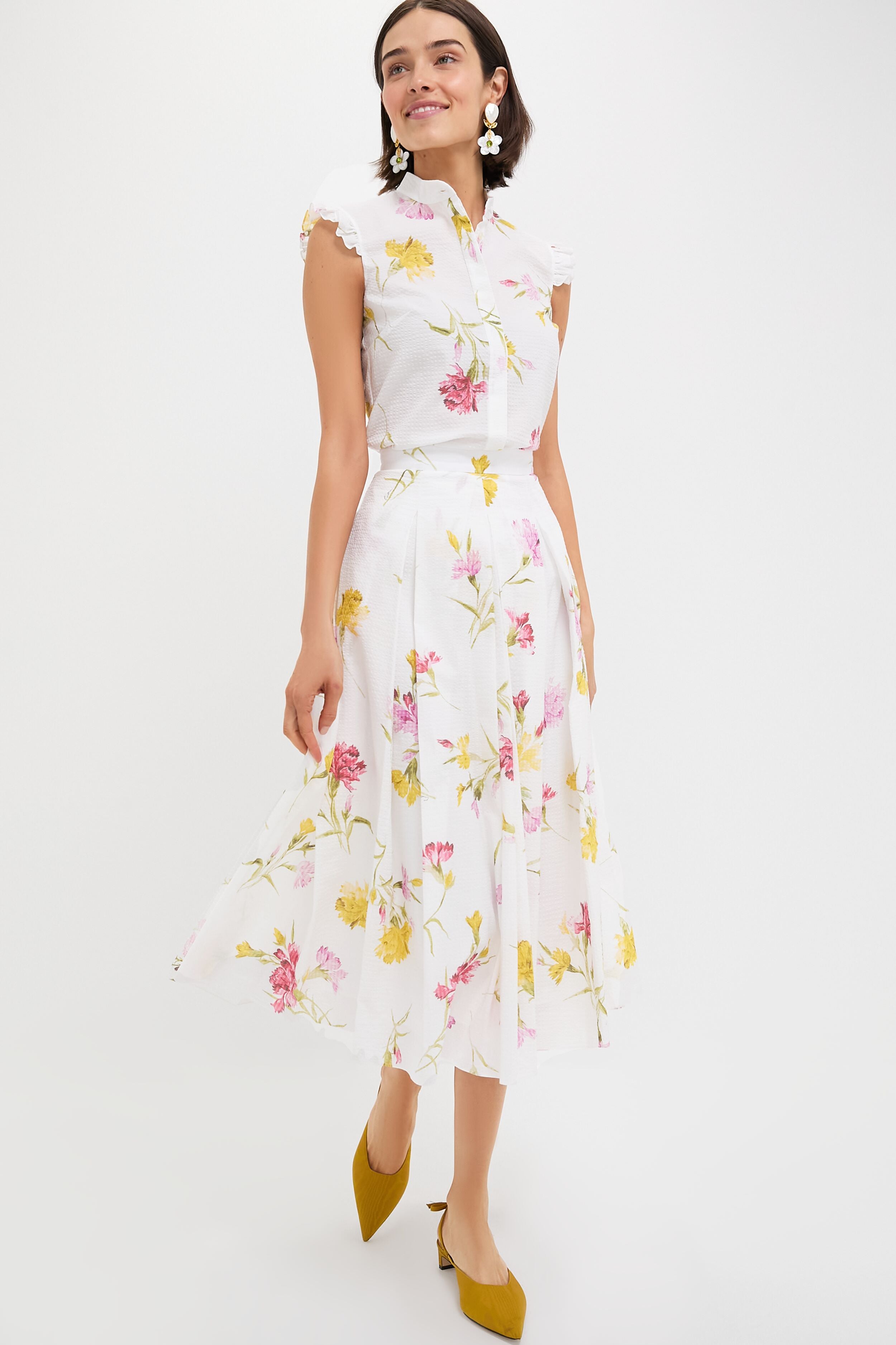 Dancing Carnation Multi Pleated Midi Skirt