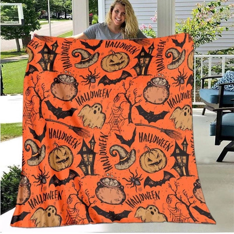 Halloween Cute Pumpkin Cat Skull Polyester Blanket Couch & Sofa Decor