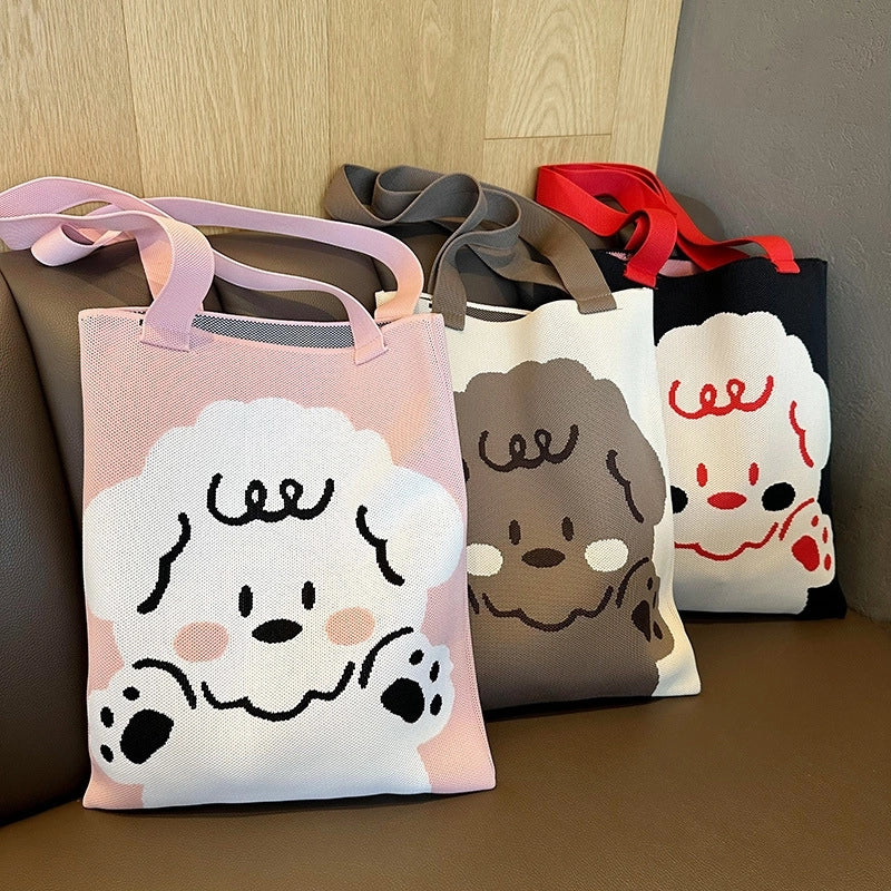 New Cartoon Sheep Knitted Shoulder Bag Women's High-grade Large Capacity Niche Casual Hand Bag Messenger Bag