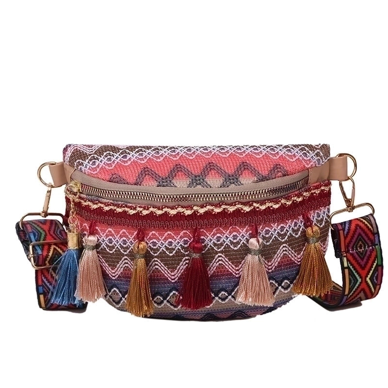 Women's Basic Ethnic Style Color Block Stripe Straw Waist Bags