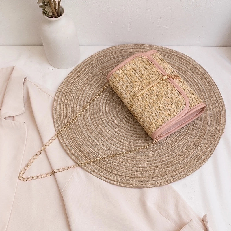 Women's Straw Solid Color Vacation Square Flip Cover Square Bag