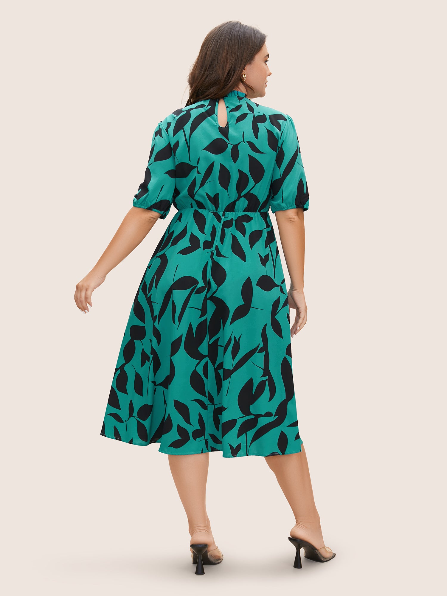 Silhouette Floral Print Mock Neck Midi Dress