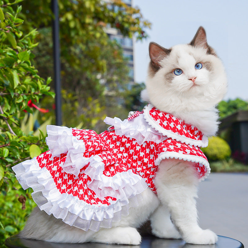 Houndstooth Lace Dog Cat Harness Dress/Vest