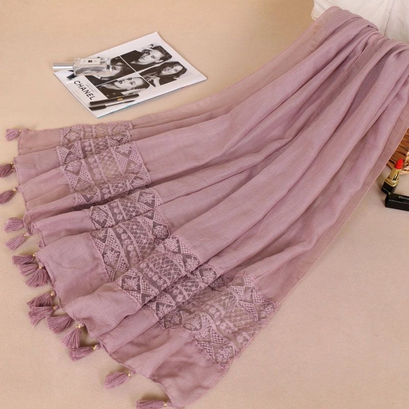 Fashion Lace Tassel Scarf Women's Solid Color Hanging Spring And Autumn Shawl Scarf