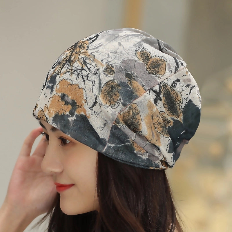 Printed Thin Hat Women's Pullover Hat Breathable Sparkling Toe Heap Moon Hat Headscarf Outdoor Hat