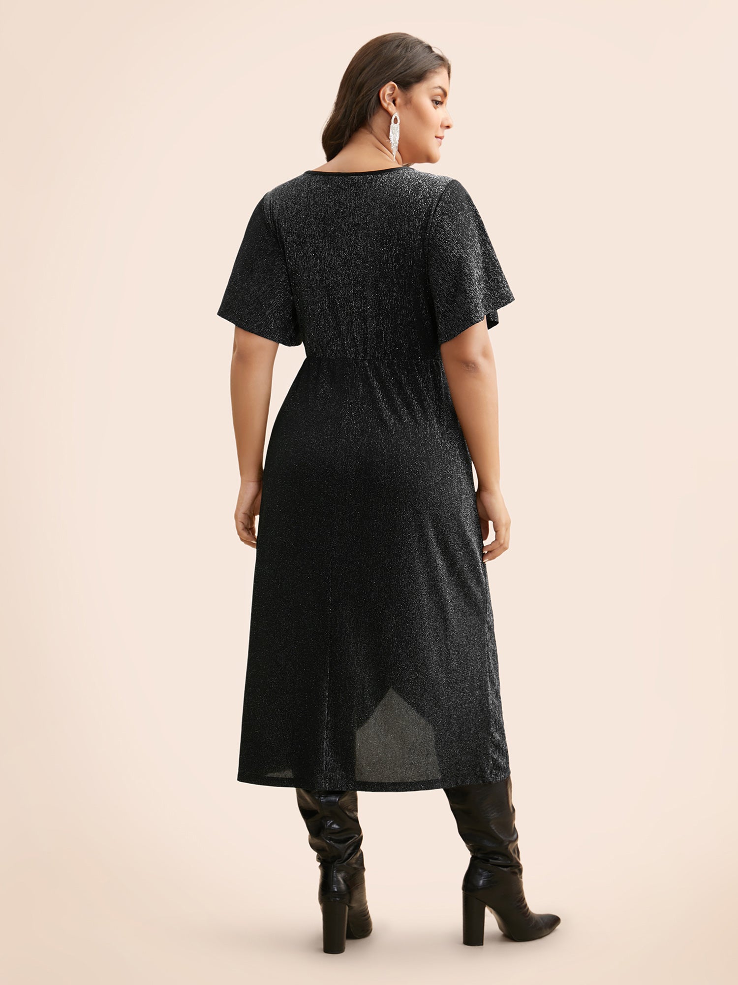 Luxe Overlap Collar Ruffle Sleeve Dress