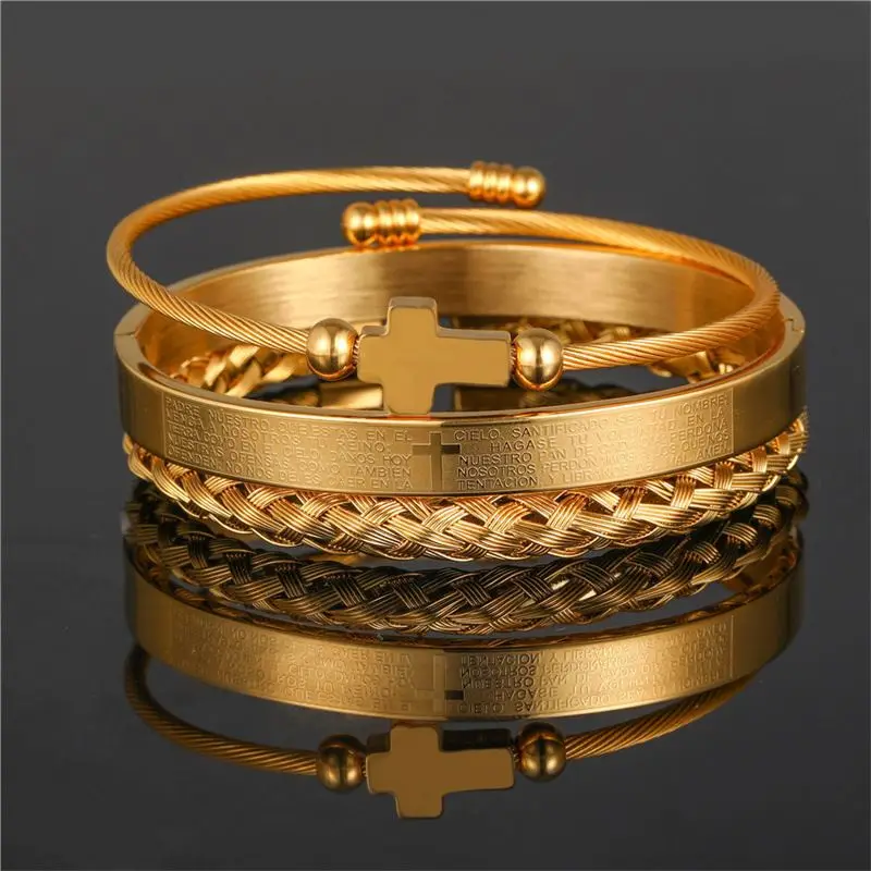 Hot Selling Jewelry Retro Personality Wild Scripture Woven Square Cross Bracelet Three Piece Suit Bracelets For Men