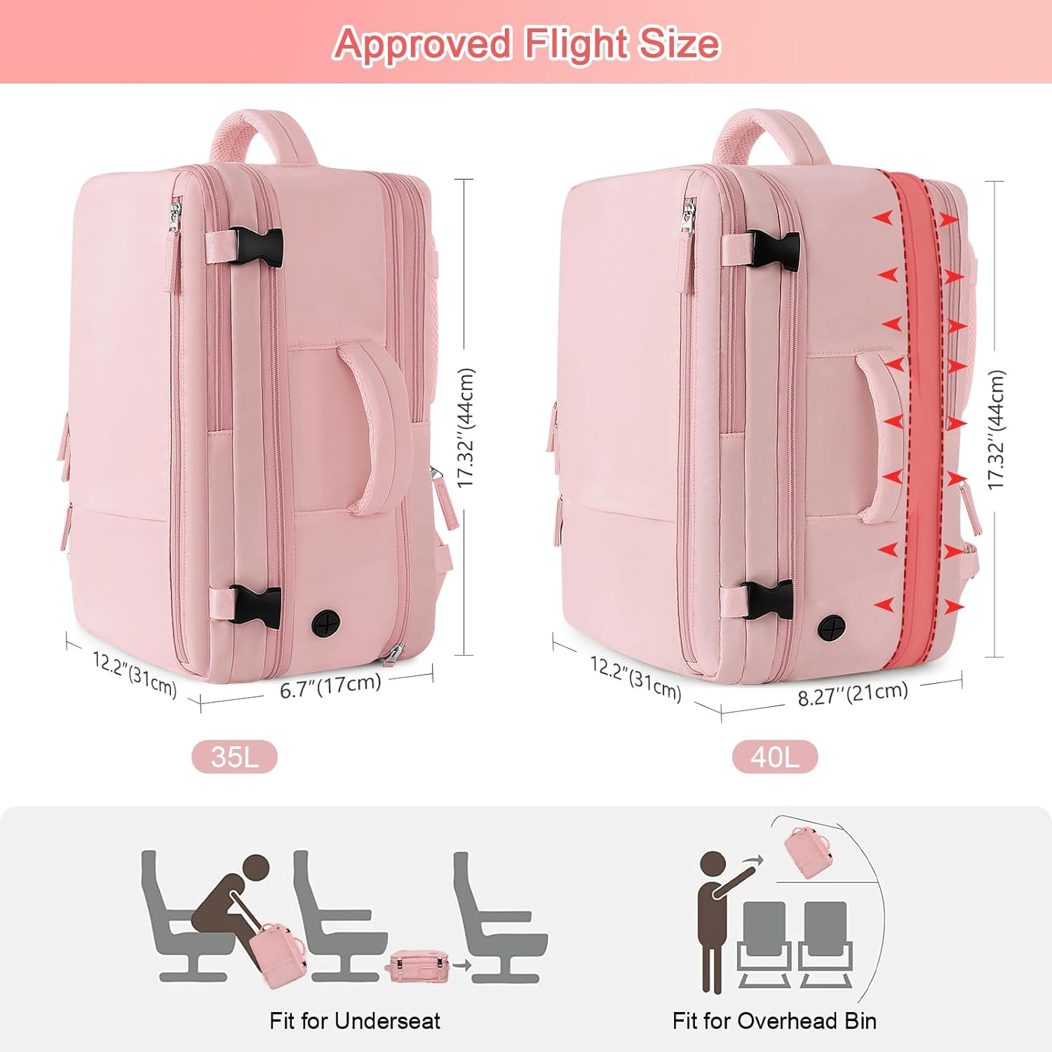 Large Travel Backpack for Women Men, Expandable 40L Carry On Backpack, 17 Inch Laptop Backpack College Bookbag, Waterproof Travel bag as Person Item Flight Approved