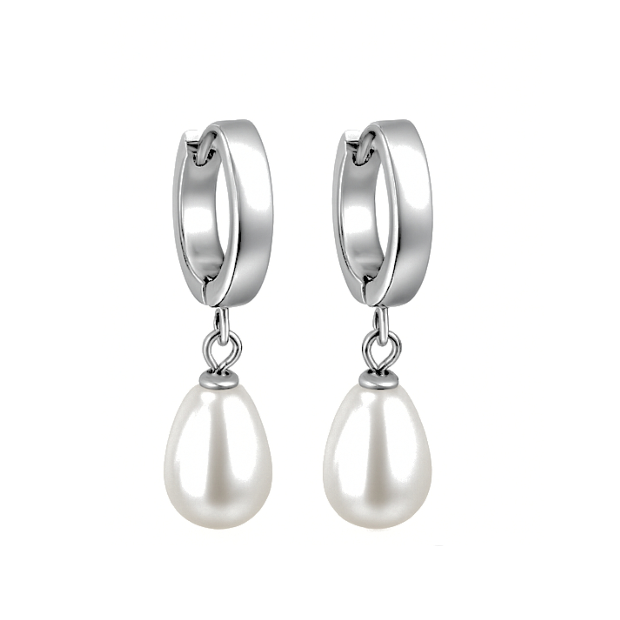 Drop pearl hoops - Silver