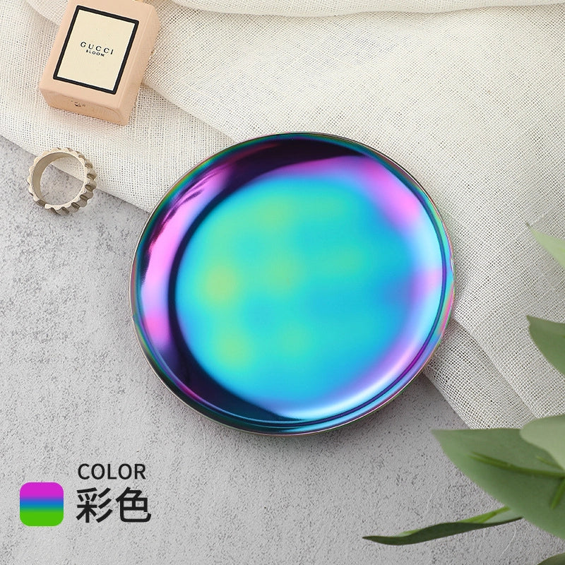 Luxury Metal Round Small Jewelry Tray Stainless Steel Storage Plate Dormitory Cosmetic Ornament Plate Decorative Item