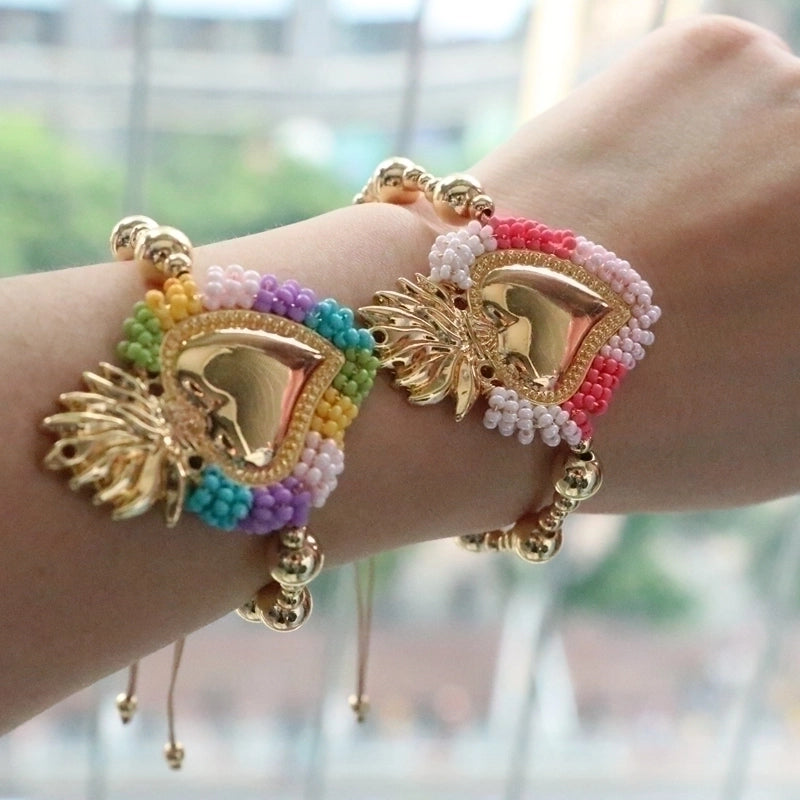 Copper 18K Gold Plated Vintage Style Minimalist Beaded Plating Heart Shape Bracelets
