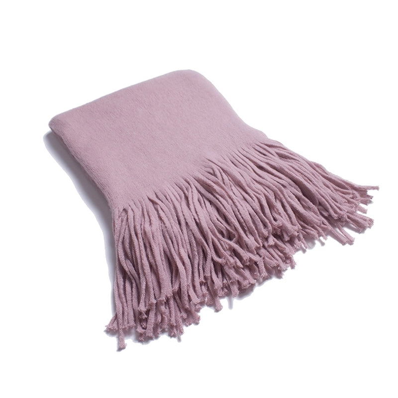 Unisex Casual Minimalist Solid Color Wool-like Tassel Scarf