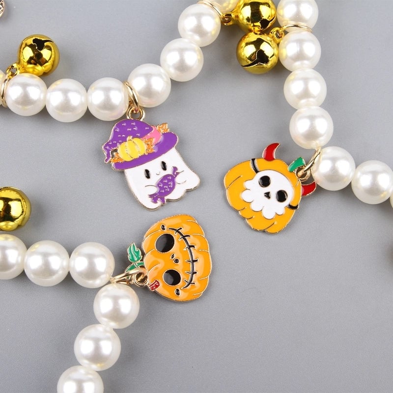 Cute Funny Imitation Pearl Halloween Pumpkin Ghost Beaded Pet Collar