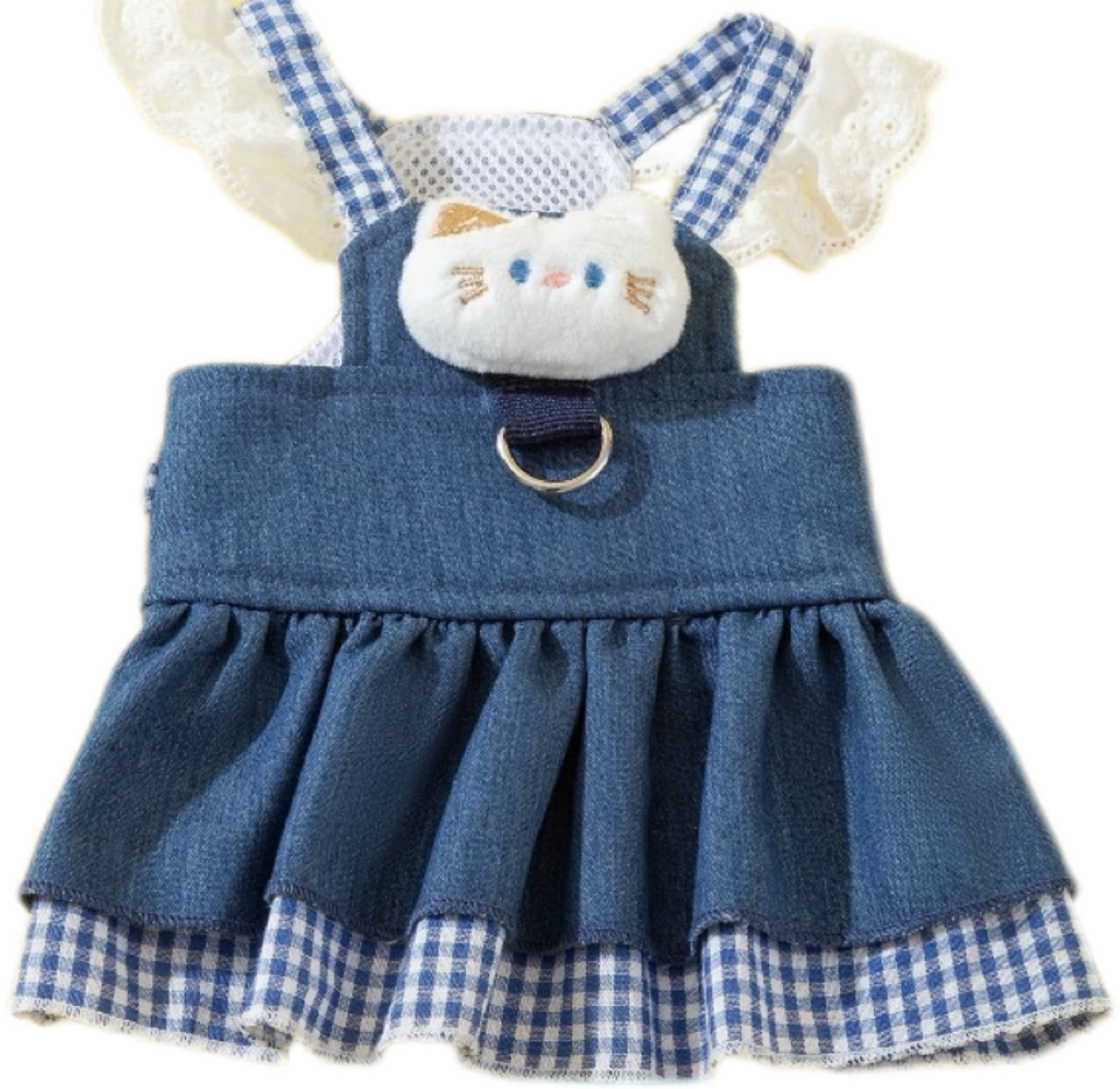 Cute Animal Decor Denim Dog Harness Dress