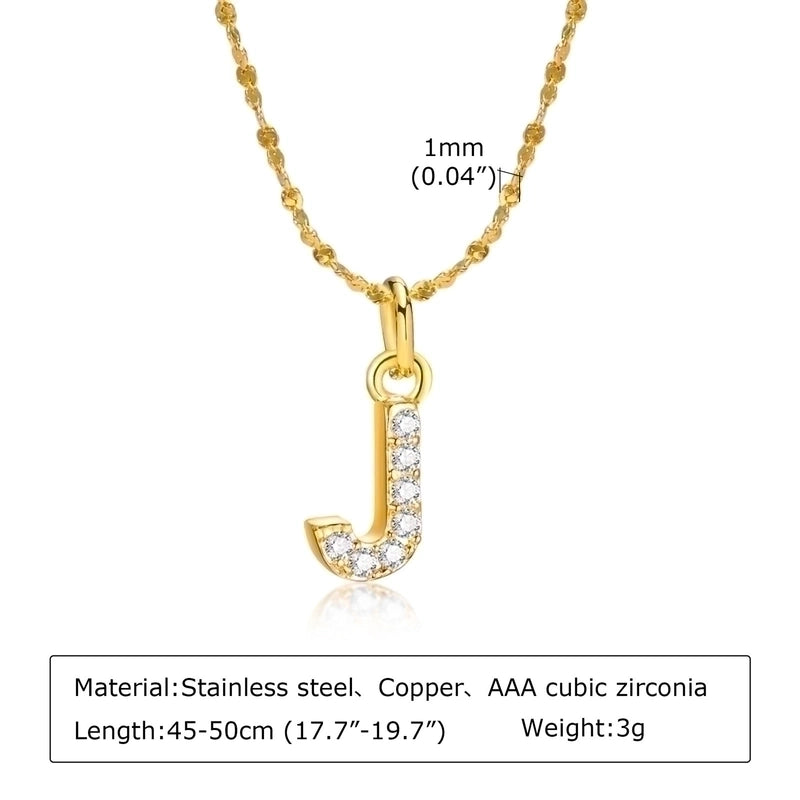 Minimalist Letter 201 Stainless Steel Copper Inlay Artificial Diamond Pendant Necklace