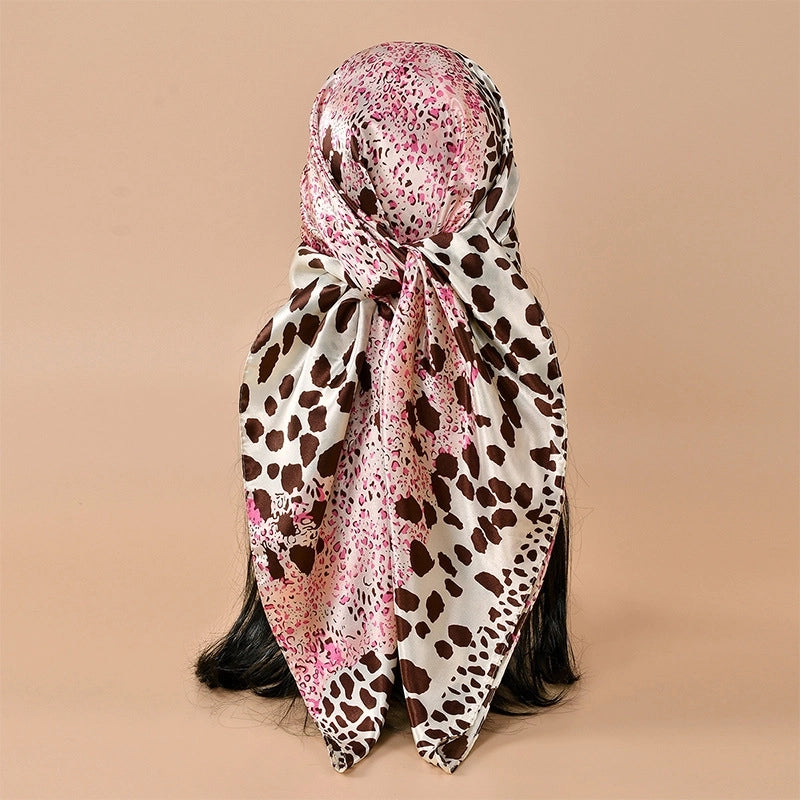 Women's Vintage Style Streetwear Leopard Satin Silk Scarf