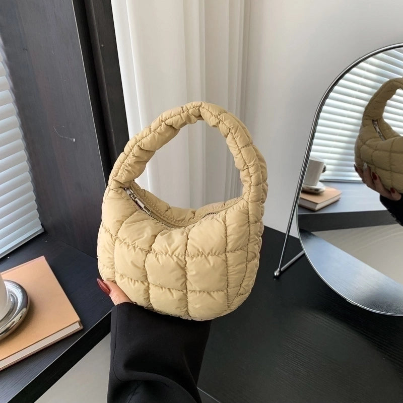 Women's Cotton Solid Color Basic Pillow Shape Zipper Shoulder Bag Handbag Underarm Bag