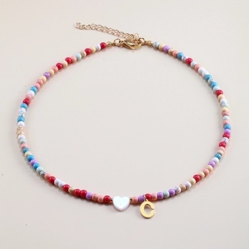 Vacation Letter Heart Shape Stainless Steel Natural Stone Handmade Necklace
