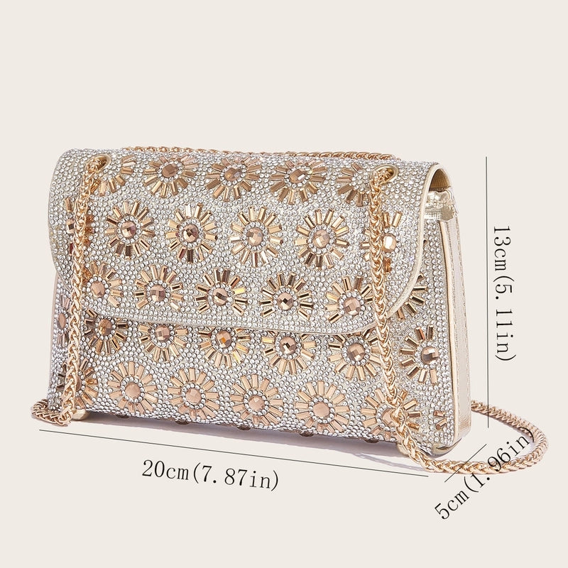 Silver Gold Black Pu Leather Flower Square Evening Bags