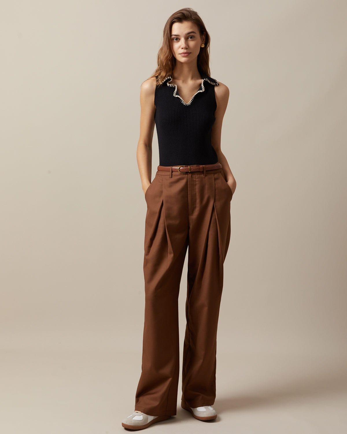 The Black V Neck Seam Colorblock Ribbed Tank Top