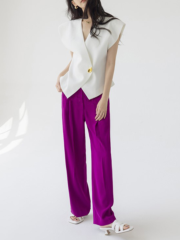 Sleeveless Asymmetric Buttoned V-Neck Vest Top