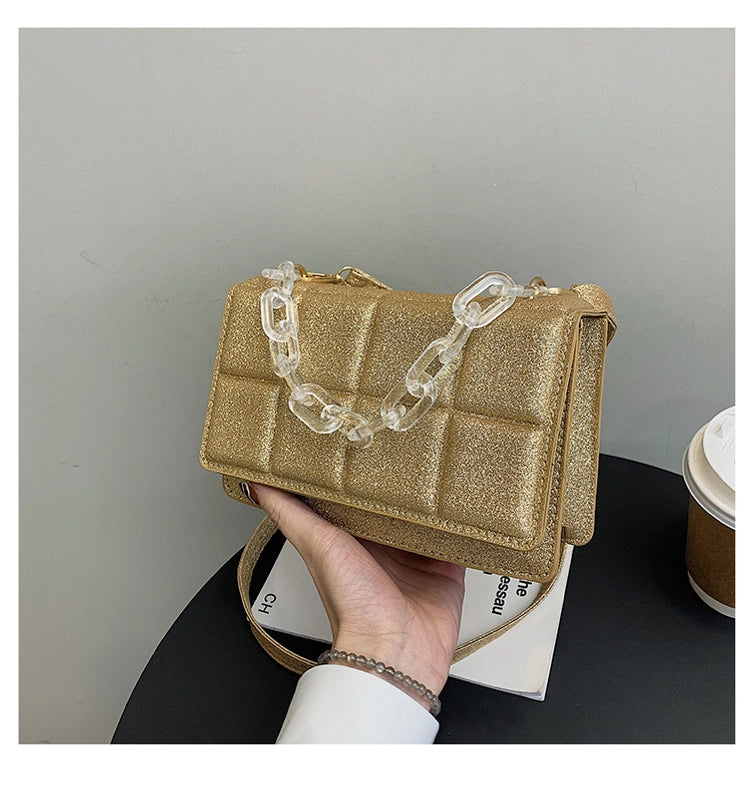 Women's Medium Sequin Solid Color Streetwear Square Magnetic Buckle Crossbody Bag